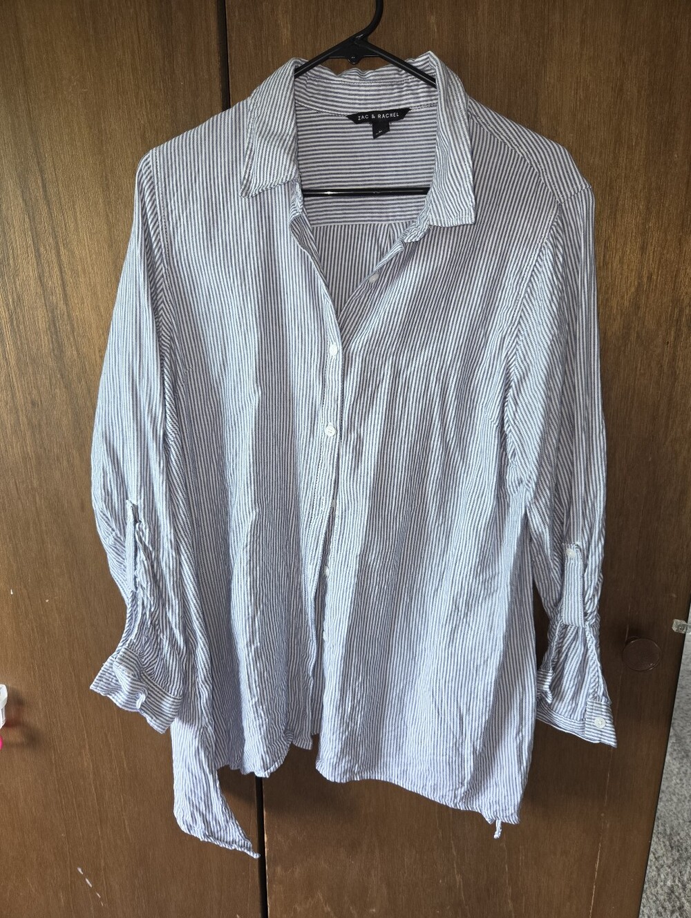 Zac & Rachel White and Blue Striped Casual Button-Down Shirt 100% Cotton - XL